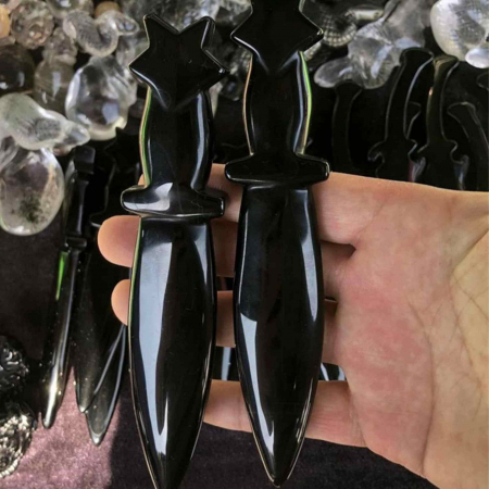 Figurina Pumnal din Obsidian Natural - Decor Elegant, Vindecare Reiki [4]