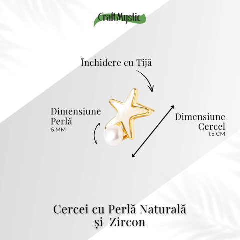 Eleganta si Stralucire – Cercei Stea din Cupru cu Perla Naturala [3]