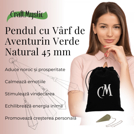 Pendul de Radiestezie cu Varf de Aventurin Verde Natural 45 mm [4]