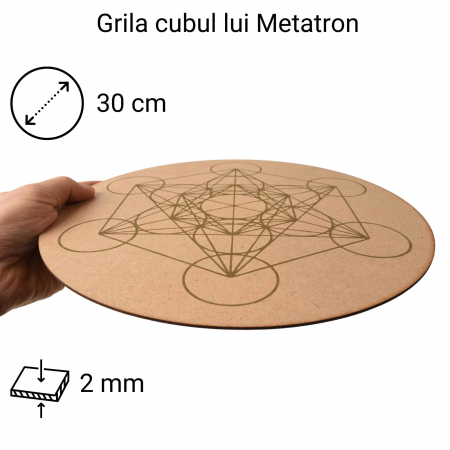 Grila din Lemn pentru Cristale cu Modelul Cubului lui Metatron, Diametru 25 cm [1]