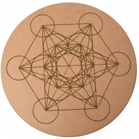 Accesorii pentru Cristale și Pietre - Grila din Lemn pentru Cristale cu Modelul Cubului lui Metatron, Diametru 25 cm
