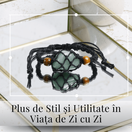Bratara Reglabila din Sfoara Cerata Neagra cu Cosulet pentru Pietre si Cristale Semipretioase [4]