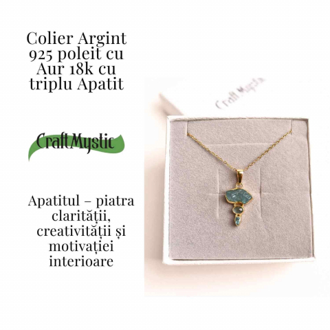 Claritate Mentala si Comunicare Autentica – Colier inox si pandantiv argint 925 placat cu aur de18k si Triplu Apatit [2]