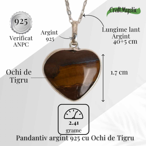 Curaj si Protectie Zilnica – Colier Inima din Argint 925 cu Ochi de Tigru [4]