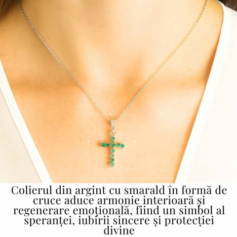 Rafinament Natural si Echilibru Emotional – Colier Cruce cu Smarald si Argint 925 [1]