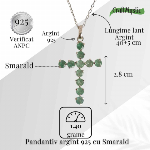 Rafinament Natural si Echilibru Emotional – Colier Cruce cu Smarald si Argint 925 [4]