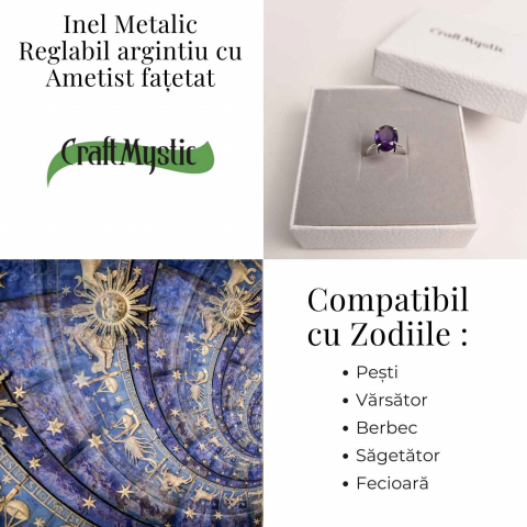 Inel Reglabil Argintiu cu Ametist Fatetat - Energie si Echilibru [3]