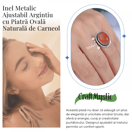 Inel Ajustabil Argintiu cu Carneol Natural, pentru energie si creativitate [2]