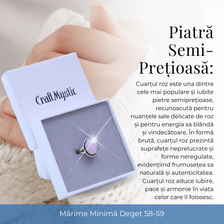 Inel Ajustabil Argintiu cu Cuart Roz natural oval, pentru iubire si armonie [5]