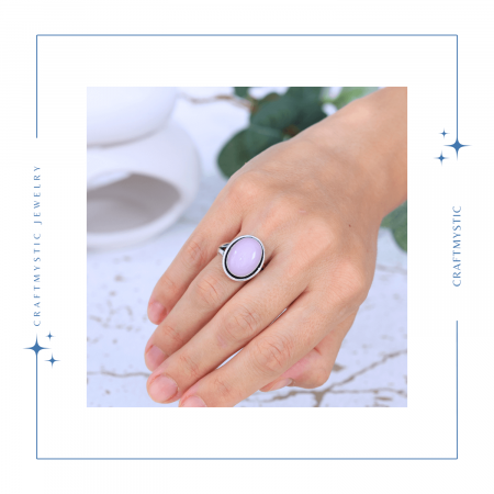 Inel Ajustabil Argintiu cu Cuart Roz natural oval, pentru iubire si armonie [1]