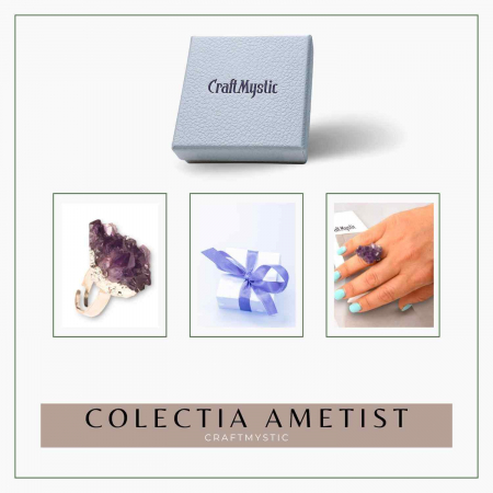 Inel ajustabil argintiu cu piatra naturala cluster Ametist [8]