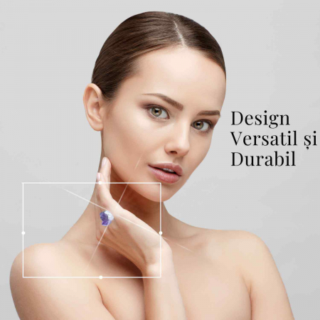 Inel ajustabil argintiu cu piatra naturala cluster Ametist [5]