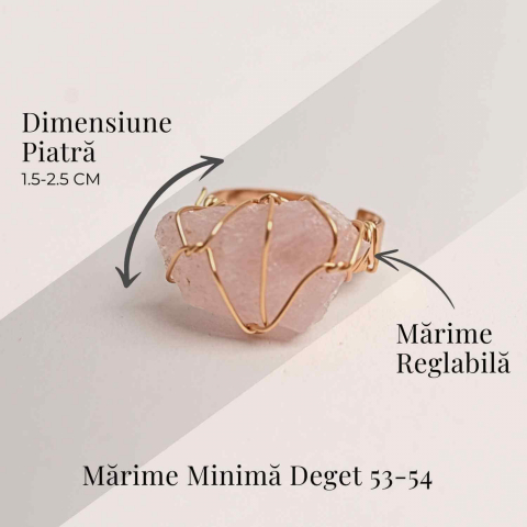 Inel Ajustabil Cuart Roz Brut forma neregulata- Vindecare Emotionala si Iubire [4]