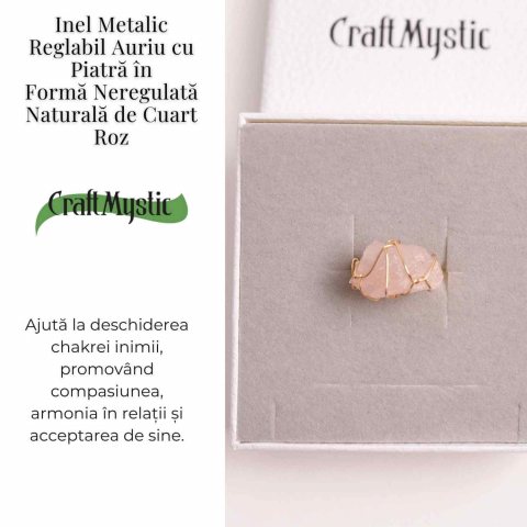 Inel Ajustabil Cuart Roz Brut forma neregulata- Vindecare Emotionala si Iubire [2]