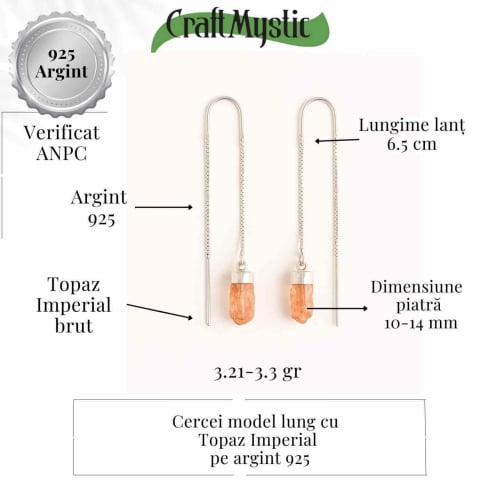 Cercei lungi din argint 925 cu topaz imperial natural – Eleganta si energie pozitiva [2]
