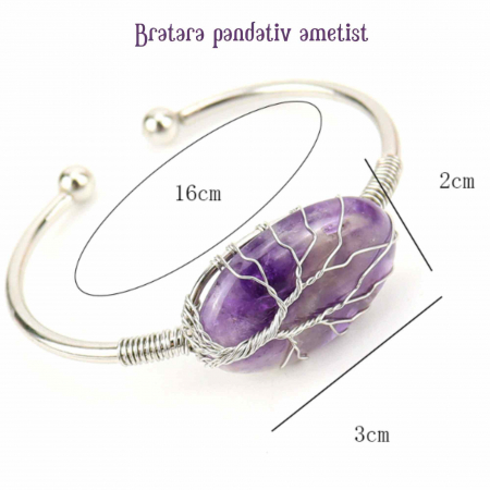  Bratara Argintie cu Pandantiv de Ametist - Eleganta si Echilibru Spiritual, Circumferinta 16 cm [1]