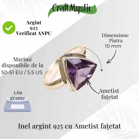 Inel Argint 925 cu Ametist Fatetat Triunghi – Protectie si Claritate Spirituala [4]