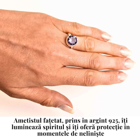 Inel Argint 925 cu Ametist Fatetat Rotund – Armonie si Claritate Spirituala [1]