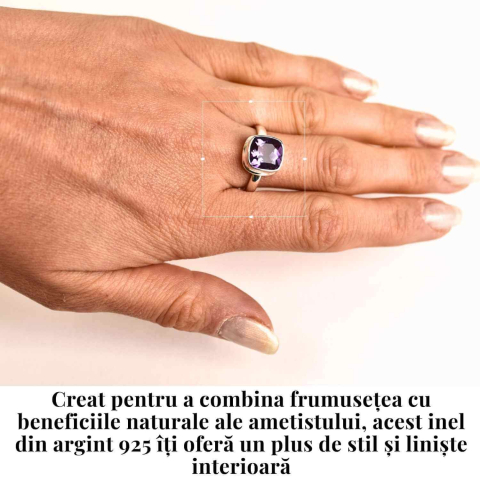 Inel Argint 925 cu Ametist Fatetat Patrat – Echilibru si Claritate Spirituala [1]