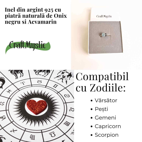 Inel argint 925 cu Acvamarin si Onix Negru – Claritate si Protectie [3]