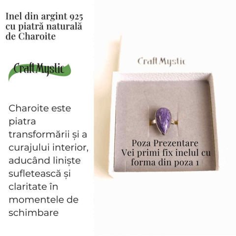 Inel argint 925 cu Charoite naturala triunghi – Transformare si echilibru interior [2]
