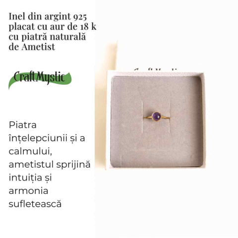 Inel Argint 925 placat cu aur 18K cu Ametist Rotund – Armonie si Claritate Spirituala [2]