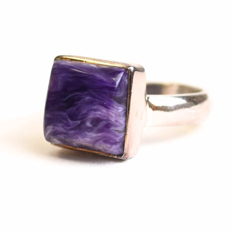 Inel argint 925 cu Charoite patrat – Transformare interioara si claritate spirituala [0]
