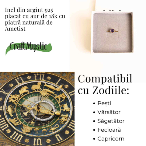 Inel Argint 925 placat cu aur 18K cu Ametist Rotund – Armonie si Claritate Spirituala [3]