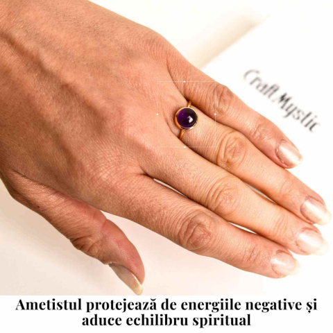 Inel Argint 925 placat cu aur 18K cu Ametist Rotund – Armonie si Claritate Spirituala [1]