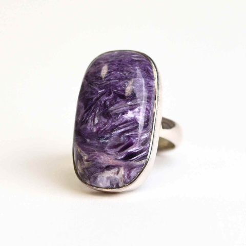Varsator - Inel argint 925 cu piatra naturala Charoite dreptunghiular
