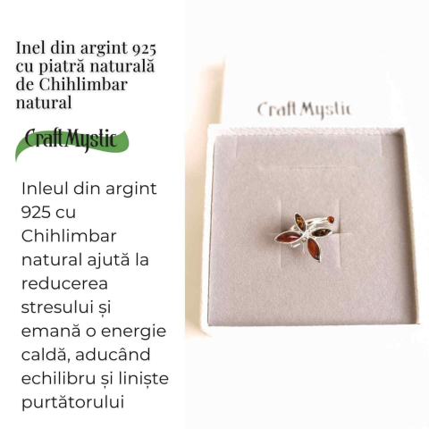 Inel Argint 925 cu Chihlimbar Natural in Forma de Fluture ajustabil – Renastere si Energie Solara [2]