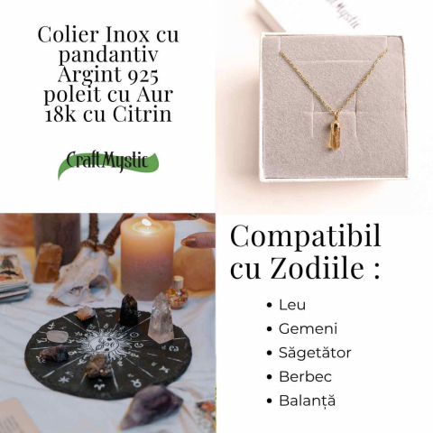 Colier Citrin Turnulet montura argint 925 placat cu aur de18k – Claritate Mentala si Energie Pozitiva [3]