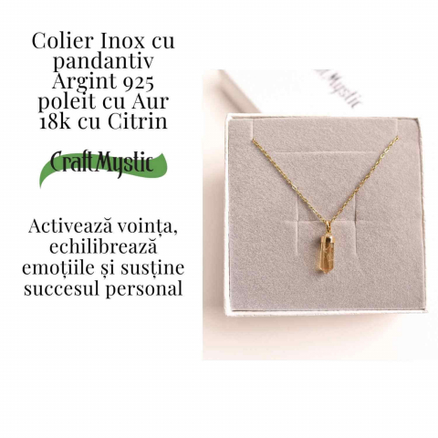 Colier Citrin Turnulet montura argint 925 placat cu aur de18k – Claritate Mentala si Energie Pozitiva [2]