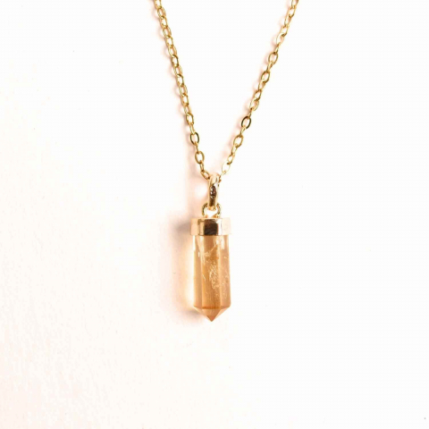 Colier Citrin Turnulet montura argint 925 placat cu aur de18k – Claritate Mentala si Energie Pozitiva [0]