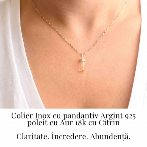 Colier Citrin Turnulet montura argint 925 placat cu aur de18k – Claritate Mentala si Energie Pozitiva [1]