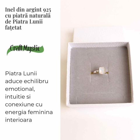 Inel Argint 925 cu Piatra Lunii Fatetata Patrata – Echilibru Emotional si Lumina Interioara [2]
