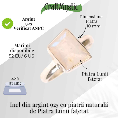 Inel Argint 925 cu Piatra Lunii Fatetata Patrata – Echilibru Emotional si Lumina Interioara [4]