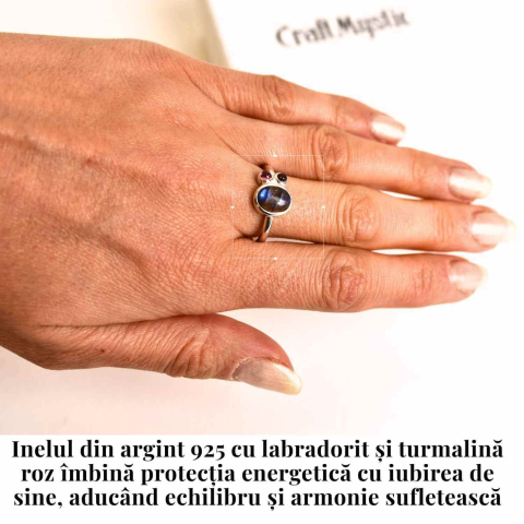 Inel argint 925 cu Labradorit si Turmalina Roz – Armonie si Echilibru Emotional [1]