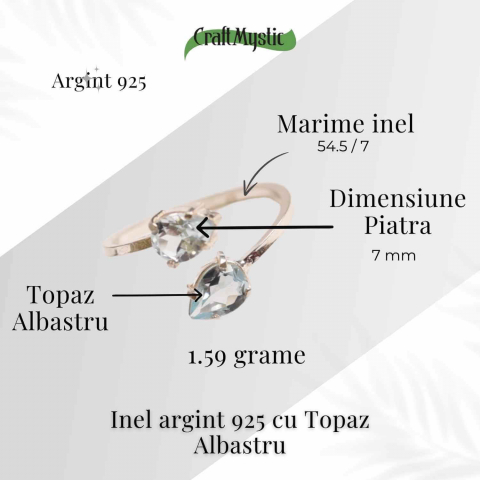 Inel Argint 925 cu dublu Topaz Albastru Fatetat - Claritate si Echilibru Emotional [4]