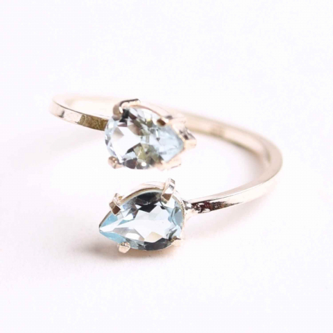 Cristale pe beneficii - Inel Argint 925 cu dublu Topaz Albastru Fatetat - Claritate si Echilibru Emotional