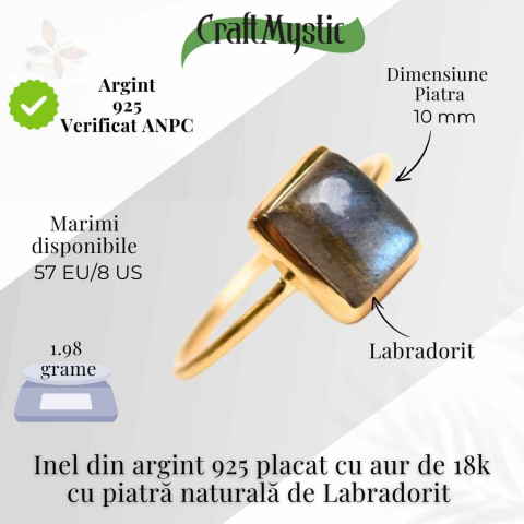 Inel Argint 925 placat cu aur 18K cu Labradorit – Claritate si Protectie Energetica [4]