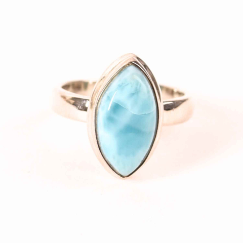 Claritate Mentala si Focus - Inel Argint 925 cu Larimar forma delica Marime 49 (EU) / 5 (US) – Claritate si Protectie Interioara