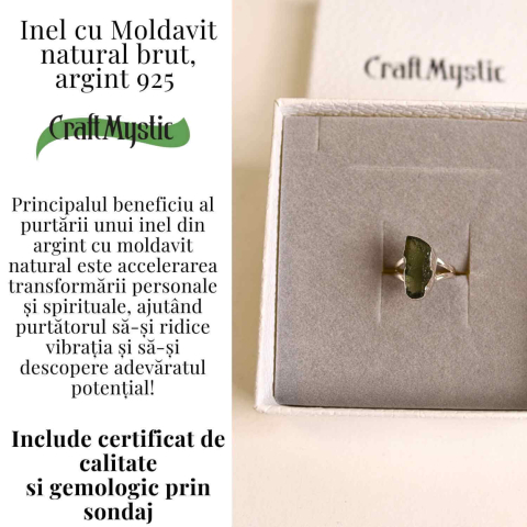 Inel argint 925 cu Moldavit natural brut – Bijuterie unica, piatra transformarii [3]