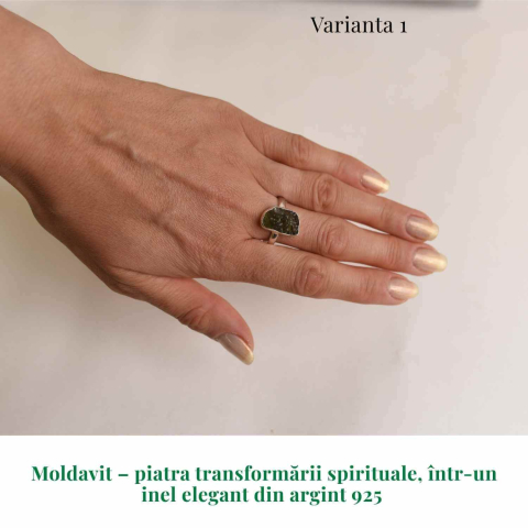 Inel argint 925 cu Moldavit natural brut – Bijuterie rara, talisman cosmic [2]
