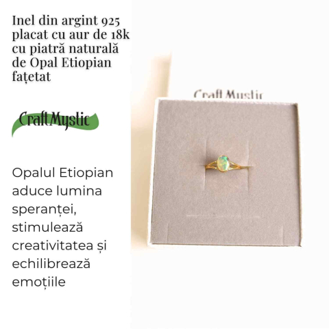 Inel Argint 925 placat cu aur 18K cu Opal Etiopian fatetat – Lumină și Magie Interioară [3]