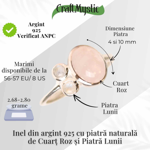 Inel argint 925 cu Cuart Roz si Piatra Lunii – Armonie si Iubire Divina [3]