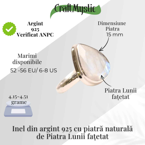 Inel Argint 925 cu Piatra Lunii Fatetata in Forma de Lacrima – Intuitie si Echilibru Emotional [4]