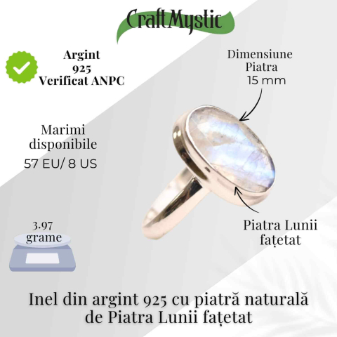 Inel Argint 925 cu Piatra Lunii Fatetat Ovala – Intuitie si Echilibru Emotional [4]