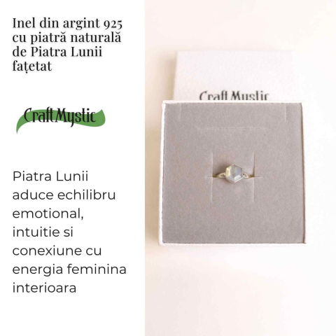 Inel Argint 925 cu Piatra Lunii Fatetata Hexagon – Intuitie si Feminin Sacru [2]