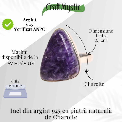Inel argint 925 cu Charoite naturala triunghi – Transformare si echilibru interior [4]